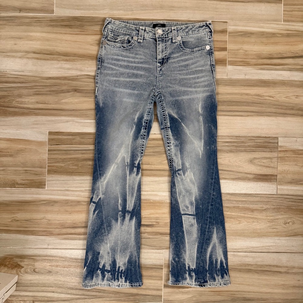 True Religion Joey Mid Rise Flare Jeans Size 32 Super T Tie Dye Bleach Wash